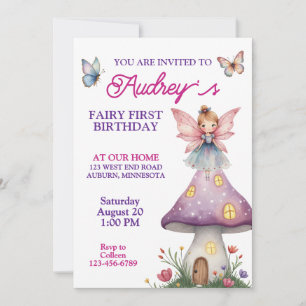 Cute Fairy First Birthday Invitation
