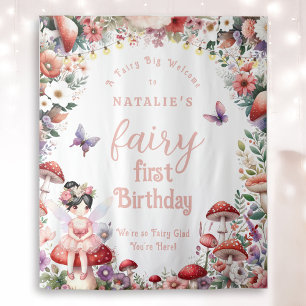 Cute Fairy First Birthday Party Welcome Backdrop Tapestry