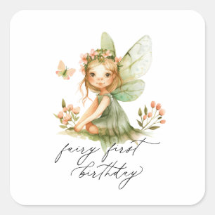 Cute Fairy First Birthday Square Sticker