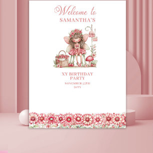 Cute Fairy Floral Pink Whimsy 5 Birthday Backdrop Tapestry