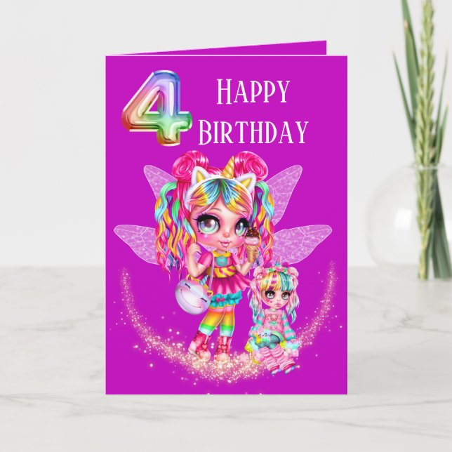 Cute fairy forth birthday rainbow anime magic card (Front)