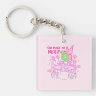 Cute Fairy Frog and Mushroom - You Make Me Mushy Key Ring