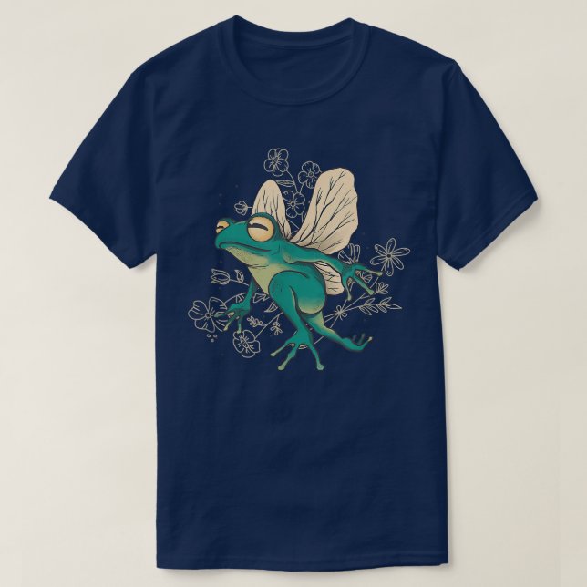 Cute Fairy Frog with Wings and Floral Elements  T-Shirt (Design Front)