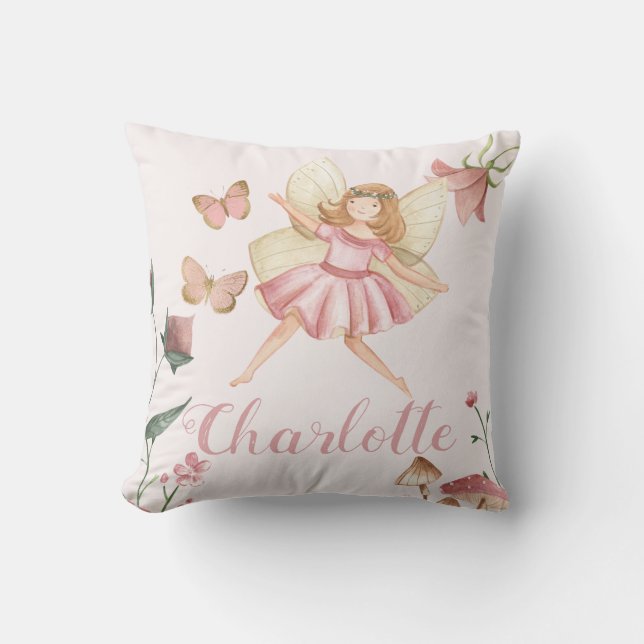 Cute Fairy Garden Theme with Custom Name Cushion (Front)