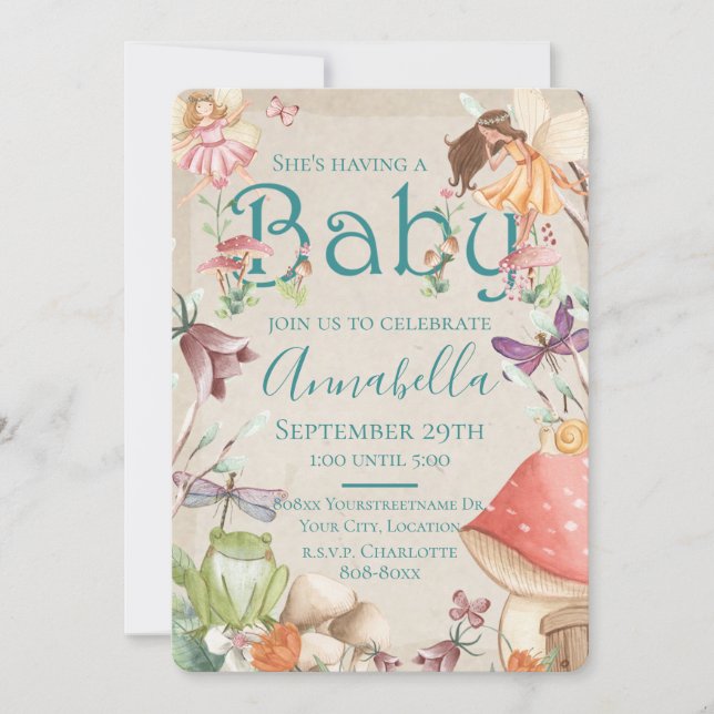 Cute Fairy Garden Watercolor Fairies Invitation (Front)