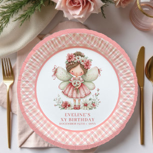 Cute Fairy Girl 2nd Birthday Floral Pink paper Plate