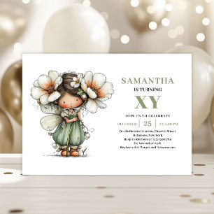 Cute Fairy Girl 2nd Birthday Sage Green Invitation