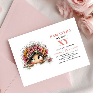 Cute Fairy Girl 6th Birthday Floral Blush invite