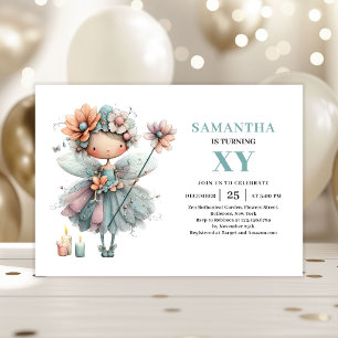 Cute Fairy Girl 9th Birthday Magical Pastel invite