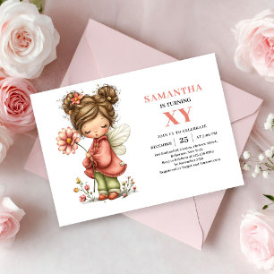 Cute Fairy Girl Birthday Blush Floral Pastel Invitation