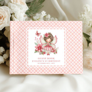 Cute Fairy Girl Birthday Blush Flowers Guest book
