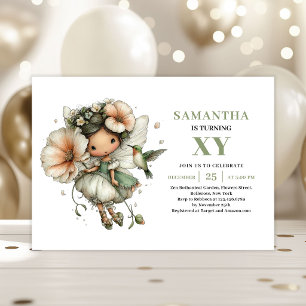 Cute Fairy Girl Birthday Dusty Green Invitation
