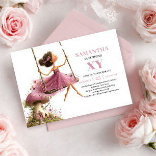 Cute Fairy Girl Birthday Dusty Pink invitation