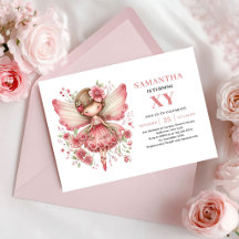 Cute Fairy Girl Birthday Floral Pink Invitation