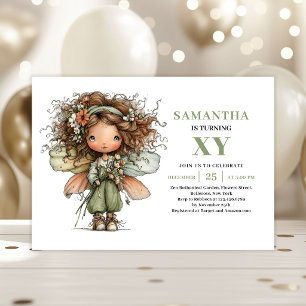 Cute Fairy Girl Birthday Greenery Invitation
