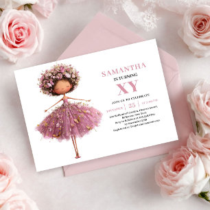 Cute Fairy Girl Birthday Pink Floral invitation