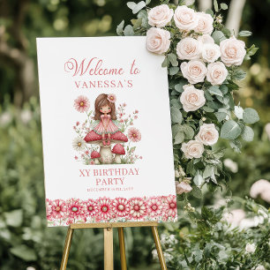 Cute Fairy Girl Blush Floral Birthday Welcome Sign