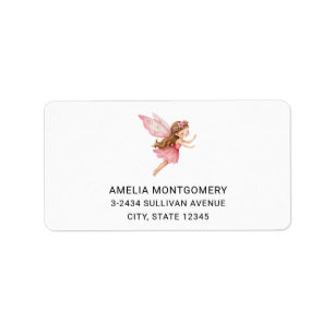 Cute Fairy Girl in a Pink Dress Whimsical Address Label