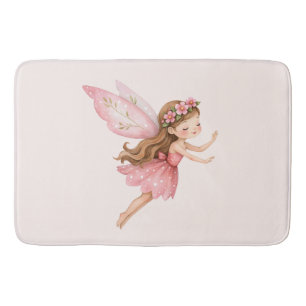 Cute Fairy Girl in a Pink Dress Whimsical Bath Mat