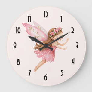 Cute Fairy Girl in a Pink Dress Whimsical Large Clock