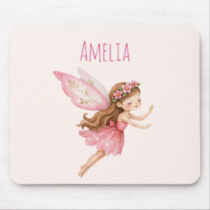 Cute Fairy Girl in a Pink Dress Whimsical Mouse Mat