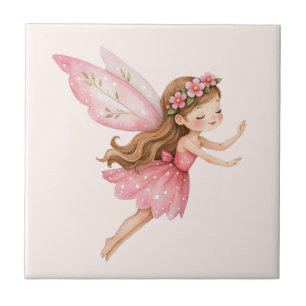 Cute Fairy Girl in a Pink Dress Whimsical Tile