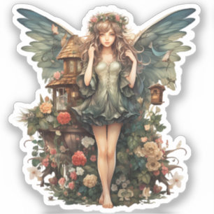 Cute Fairy Girl in Floral Garden