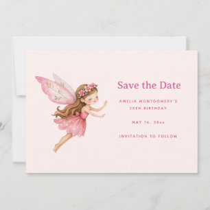 Cute Fairy Girl in Pink Dress Save The Date