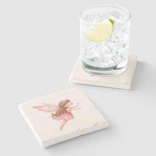 Cute Fairy Girl in Pink Dress Stone Coaster