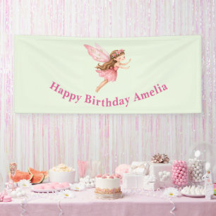 Cute Fairy Girl in Pink Dress Whimsical Birthday Banner