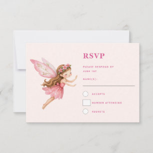 Cute Fairy Girl in Pink Dress Whimsical RSVP Card