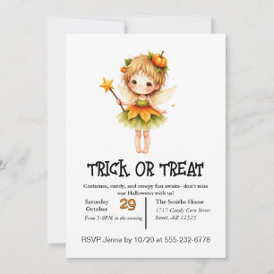 Cute Fairy Girl On Halloween Invitation