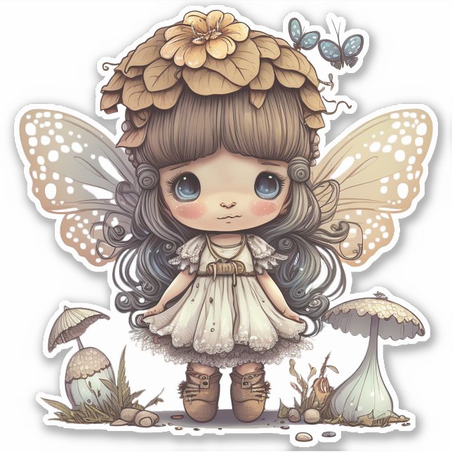 Cute Fairy Girl with Mushroom and Butterflies (Front)