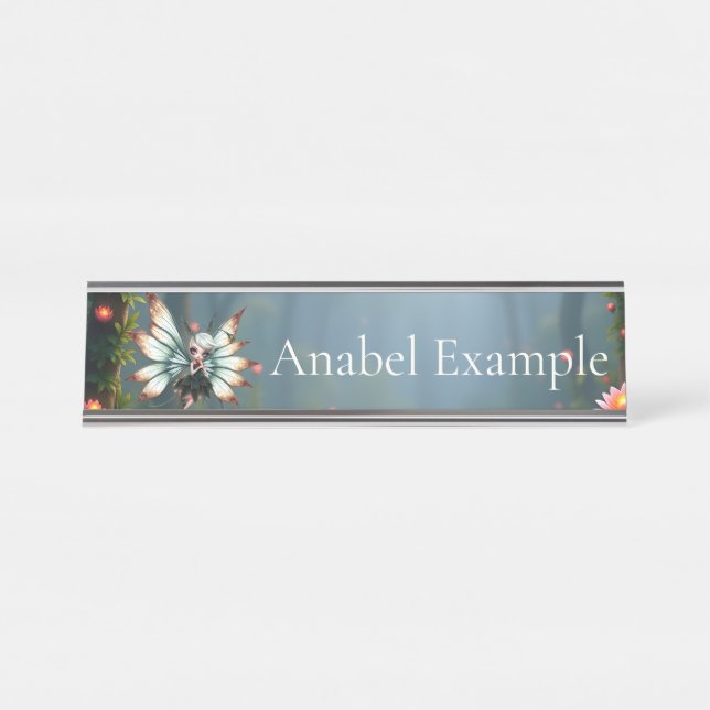 Cute Fairy Guardian in Magical Forest  Desk Name Plate (Front)