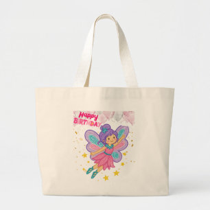 Cute Fairy Happy Birthday Whimsical Girl’s Canvas Large Tote Bag