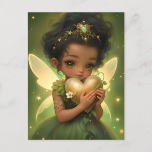 Cute Fairy Holding a Golden Heart Postcard