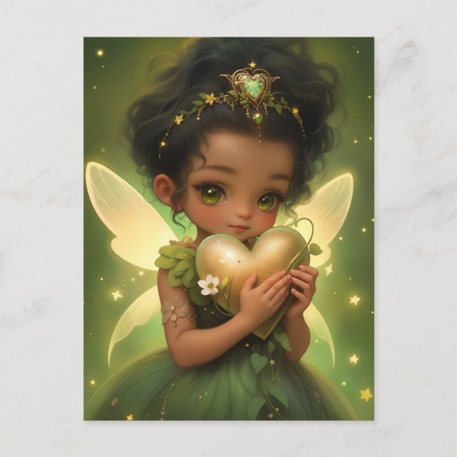 Cute Fairy Holding a Golden Heart Postcard (Front)