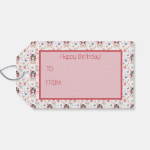 Cute Fairy in Birthday Hat, Flowers, Butterflies Gift Tags