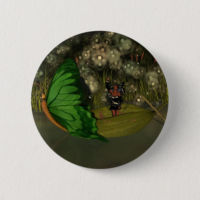 Cute Fairy in Boat with Fireflies 6 Cm Round Badge (Front)