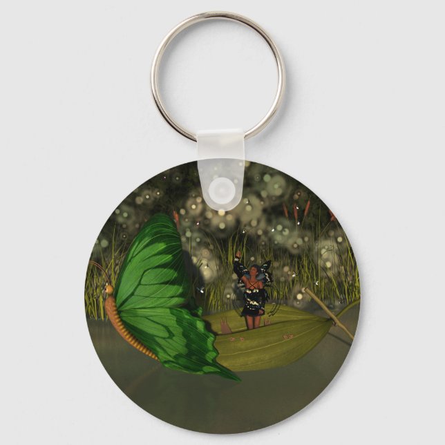 Cute Fairy in Boat with Fireflies Key Ring (Front)