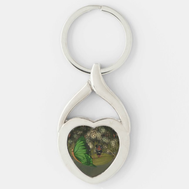 Cute Fairy in Boat with Fireflies Key Ring (Front)