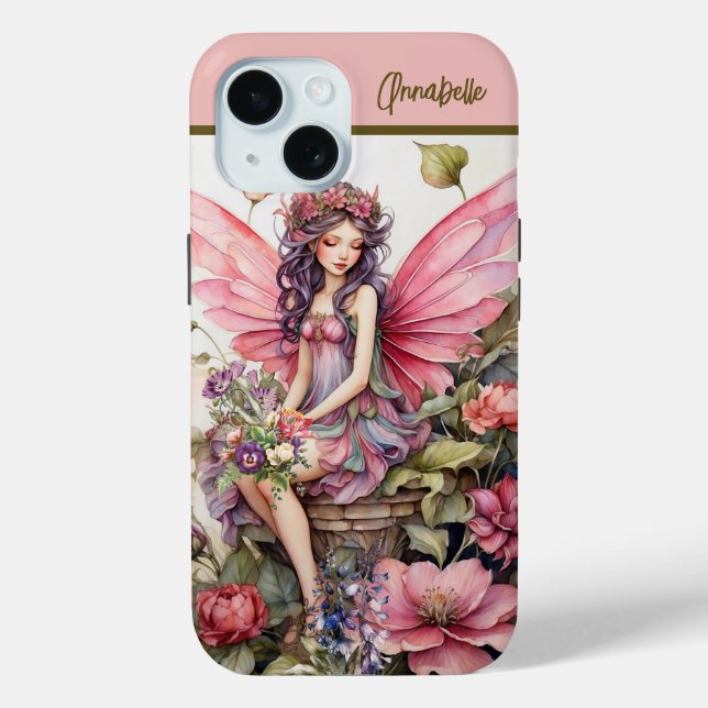 Cute Fairy in Pink Meadow iPhone Case (Back)