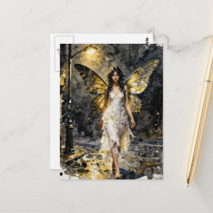 Cute Fairy in the night rain Postcard