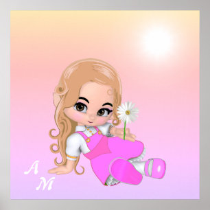 Cute Fairy & Monogram on Pink Shades Poster