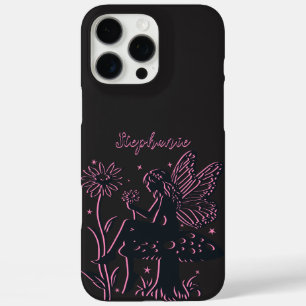 Cute Fairy Mushroom and Flower Black & Pink iPhone 16 Pro Max Case