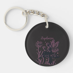 Cute Fairy Mushroom and Flower Black & Pink Key Ring