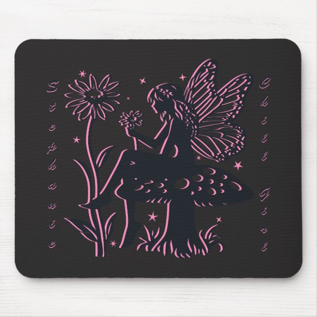 Cute Fairy Mushroom and Flower Chill Girl Mouse Mat (Front)