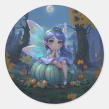 Cute Fairy on a Blue Pumpkin