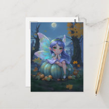 Cute Fairy on a Blue Pumpkin