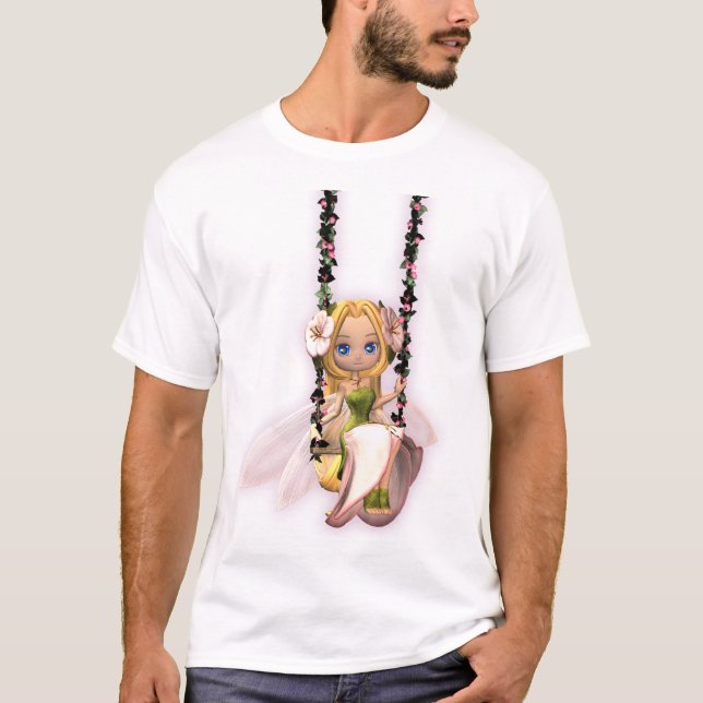 cute fairy on flower swing, magical tshirt (Front)